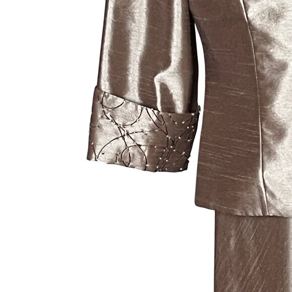 Cachet Womens 12 Jacket Dress Champagne Satin Embroidered Evening Mother Formal - Picture 10 of 16